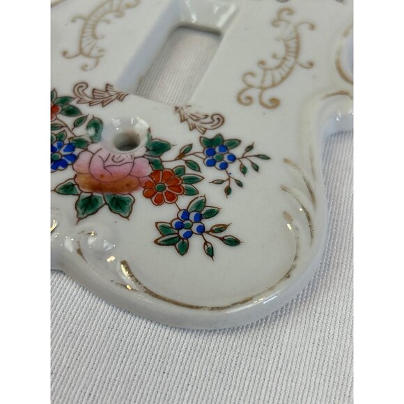 Vintage Porcelain Floral Double Light Switch Plate Cover Gold Accents S7310 - Picture 3 of 9